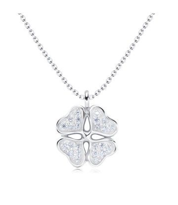 Clover Leaf with Crystal Silver Necklace SPE-4865